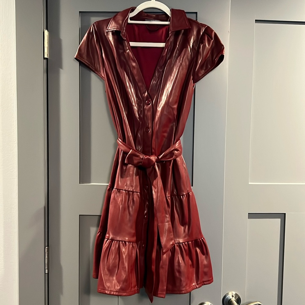 Vegan leather red dress